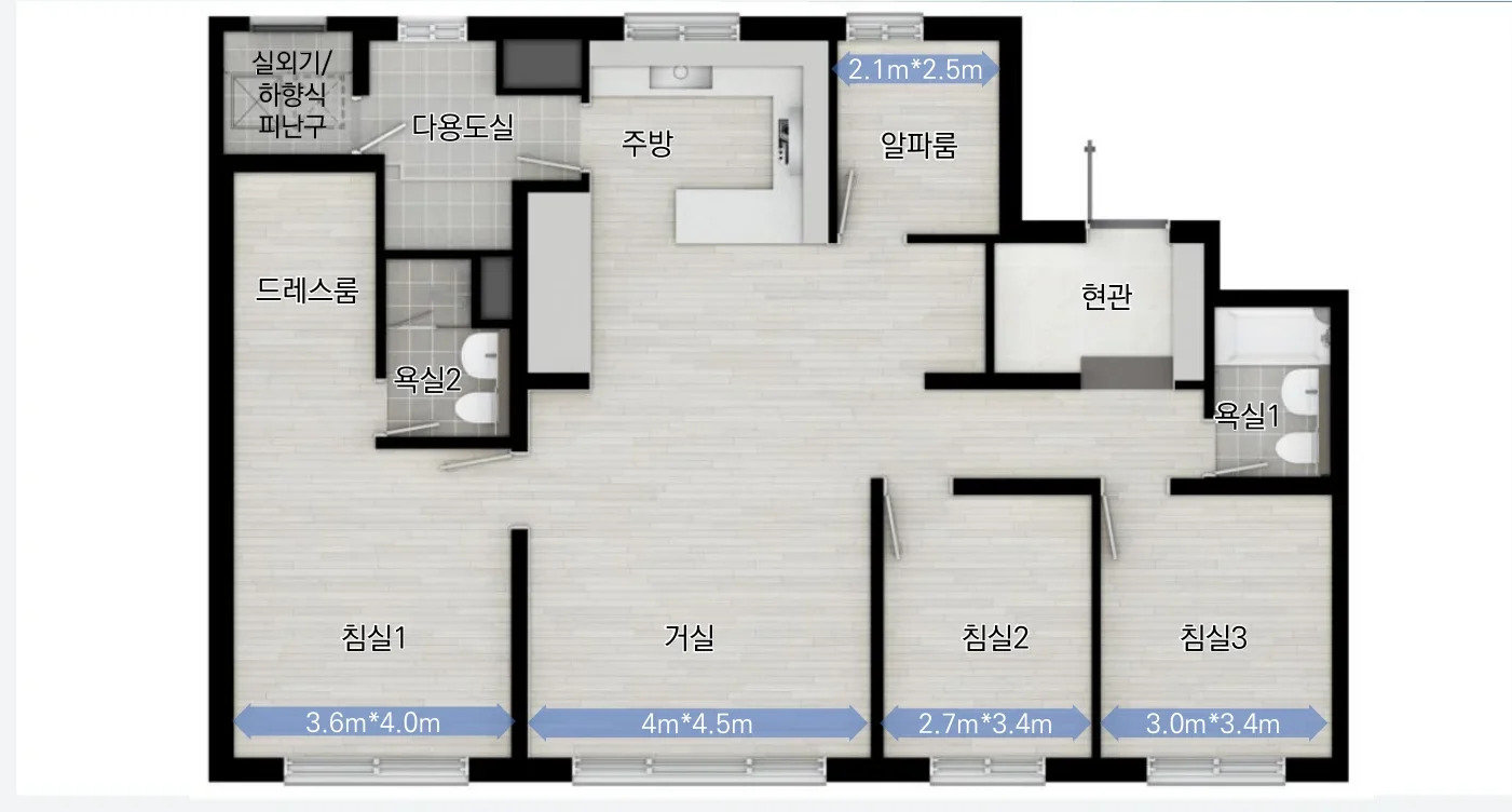7BL 84㎡A 확장 기본형 평면도