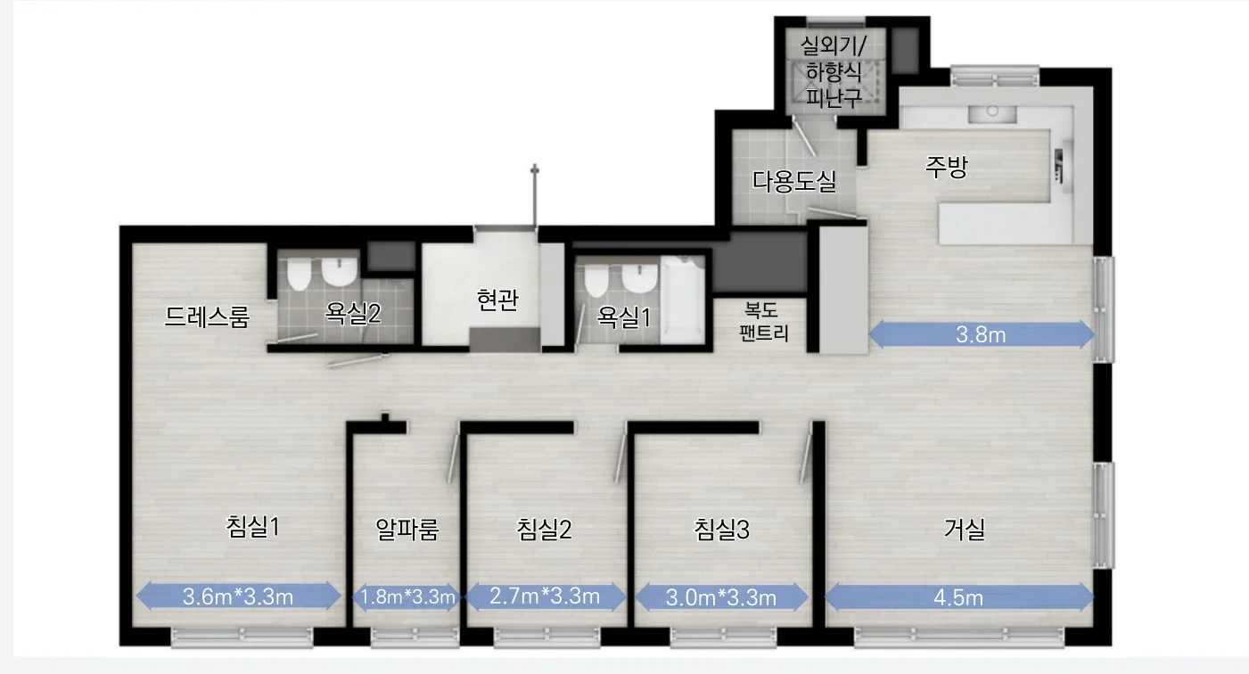 7BL 84㎡B 확장 기본형 평면도